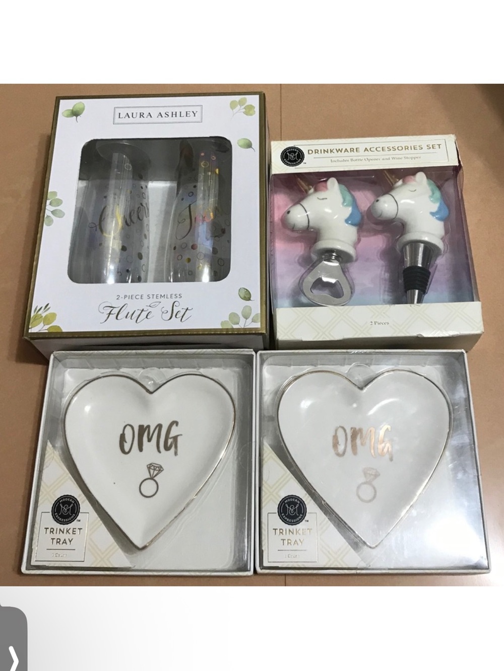 Laura Ashley Wedding Gift Set - Champagne Flute, Trinket Tray, Wine Opener